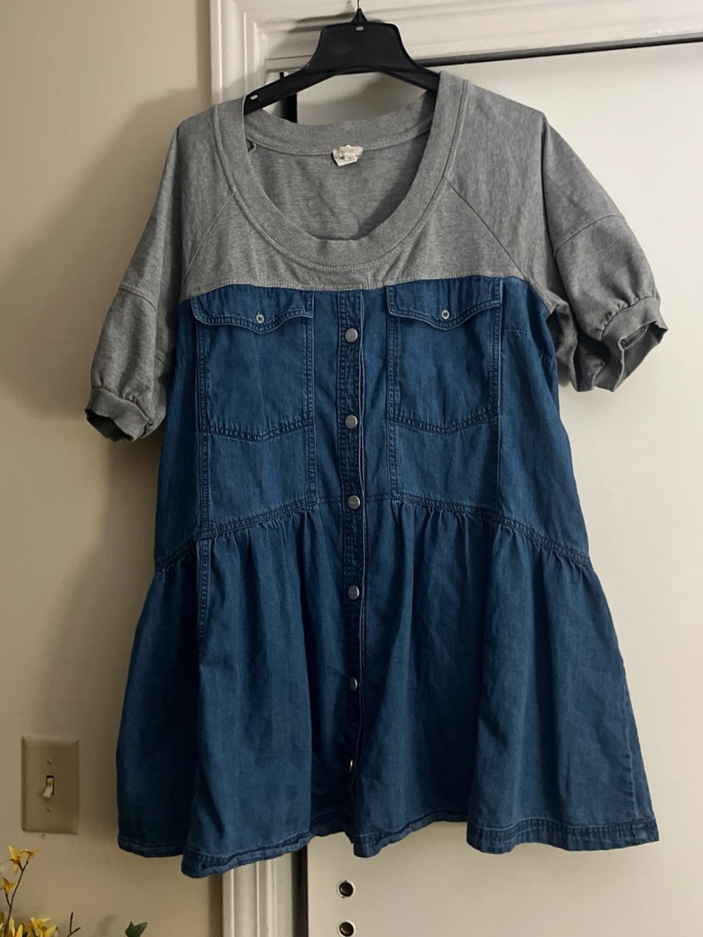 Pilcro Two-Tone Gray and Blue Denim Panel womens Dress